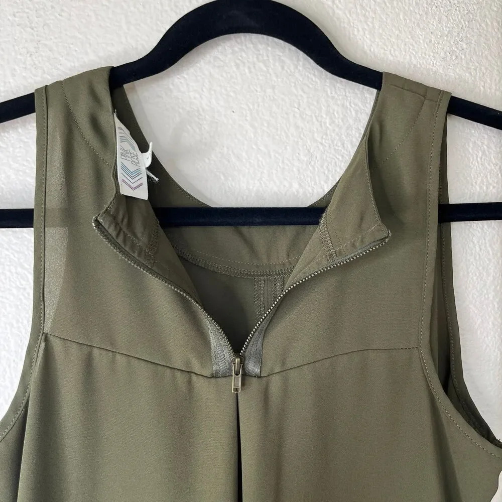 Pink Rose Sleeveless Women’s Blouse Tank Top Army Green Size Small #505 - Picture 6 of 12